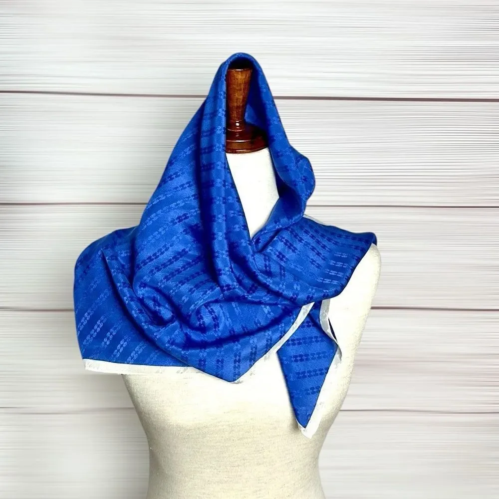 Silk Square Scarf Blue Jacquard White Trim made in Japan 31x31”